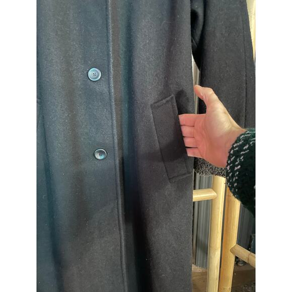 MDP Mario De Pinto Long Wool Maxi Coat Hooded Black USA Made Faux Fur Trim - Picture 5 of 12